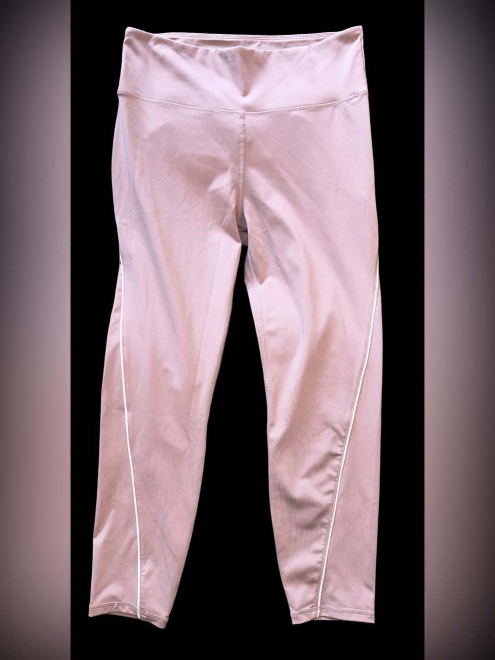 Bally Total Fitness Womens Large Pink High Rise Leggings White Piping Yoga